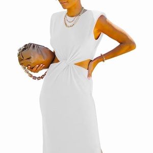 🩵Womens Cutout Maxi Dress Sleeveless Padded Shoulder Twist Elegant Slim Fit